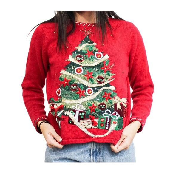 Christmas Tree Sweater - S / Vintage Ugly Christmas Sweatshirt / Holiday / Party - Picture 1 of 4